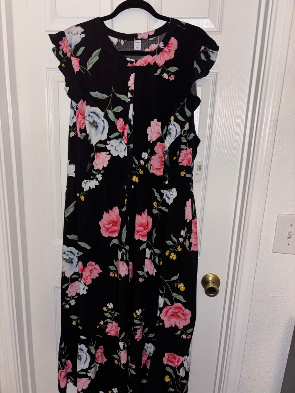Old Navy Black Maxi Dress with Pink & White Floral Pattern